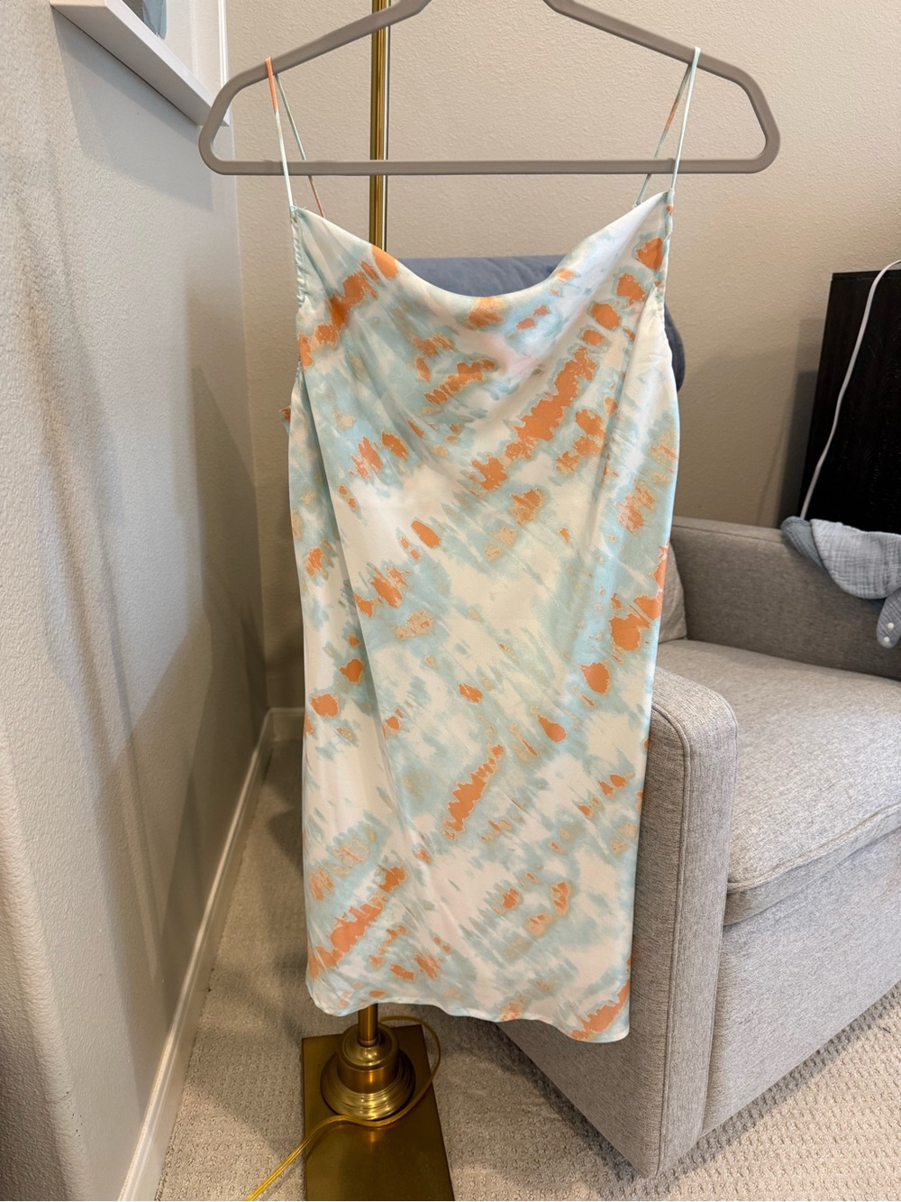 Light Blue and Peach Tie-Dye Slip Dress